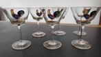 6 coctail/martini glaasjes, handbeschilderd met haan, 1950, Antiek en Kunst, Ophalen of Verzenden
