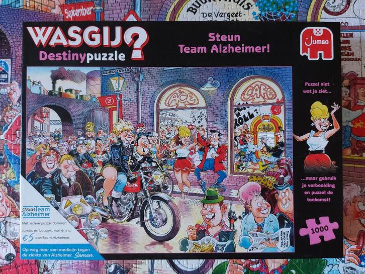 Legpuzzel Wasgij Destiny Alzheimer 1000 st, Hobby en Vrije tijd, Denksport en Puzzels, Zo goed als nieuw, Legpuzzel, 500 t/m 1500 stukjes