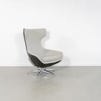 1x Leolux Caruzzo Fauteuil + Hocker Grijs Stof/Leer - Chroom, Huis en Inrichting, Metaal, 75 tot 100 cm, Ophalen of Verzenden