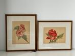 2 ingelijste lithografieën van bloemen - Arlette Davids, Ophalen of Verzenden