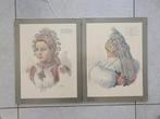 lot van 2 prenten - Bridesmaid from Hrozna Lhota Moravia, Gebruikt, Ophalen of Verzenden, Prent, Klederdracht