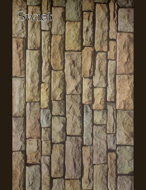 3622 Steenprint behang horizontaal swiet seventies barwand, Huis en Inrichting, Stoffering | Behang, Bruin, Grijs, Verzenden