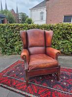 Vintage schapenlederen oorfauteuil., Huis en Inrichting, Fauteuils, Ophalen, Gebruikt, Chesterfield, 75 tot 100 cm