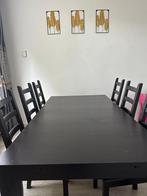 Zwarte eettafel met 6 eettafelstoelen, Ophalen, Zo goed als nieuw, Ikea, 6 tot 8 stoelen