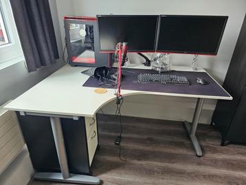 Hoekbureau wit met ladeblok en kabelgoten