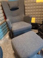 Grijze relaxfauteuil met voetenbankje, Ophalen, Zo goed als nieuw, Stof, 75 tot 100 cm