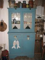 Leuke antieke blauwe vitrinekast, Huis en Inrichting, 25 tot 50 cm, 100 tot 150 cm, Grenenhout, Antiek  landelijk
