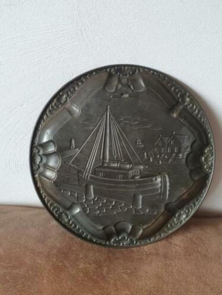 Latoen bord koper haven vuurtoren zeilschip, Antiek en Kunst, Antiek | Koper en Brons, Koper, Ophalen