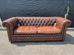 Originele Chesterfield 3 Zits bank bruin leer GRATIS BEZORGD, Ophalen of Verzenden, Gebruikt, 75 tot 100 cm, Leer