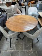 Schitterende ronde houten eettafel + 4 armstoelen! COMPLEET, 100 tot 150 cm, Rond, Nieuw, Ophalen of Verzenden