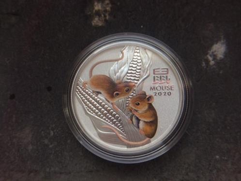 2020 Aus Lunar III - Mouse - 1/2 color gekleurd silver, Postzegels en Munten, Edelmetalen en Baren, Zilver, Ophalen of Verzenden