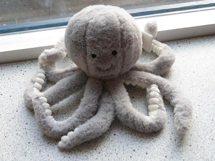 Octopus inktvis merk Clayre & Eef grijs wit velours, Kinderen en Baby's, Speelgoed | Knuffels en Pluche, Zo goed als nieuw, Overige typen