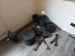 Te koop halterbank met 4 dumbells 2 halters, Ophalen, Gebruikt, Benen, Fitnessbank