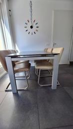 Design eethoek met 4 lederen stoelen, Ophalen, Modern design, Zo goed als nieuw, 4 tot 6 stoelen