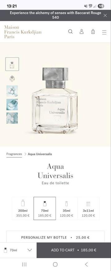 Maison Francis Kurkdjian Aqua Universalis 70ml beschikbaar voor biedingen