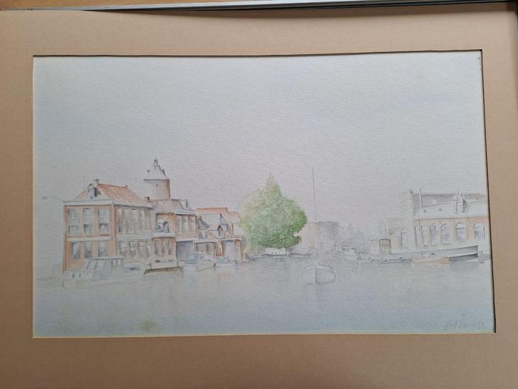 Aquarel IJlsterkade/Kolk in Sneek, Antiek en Kunst, Kunst | Schilderijen | Klassiek, Ophalen of Verzenden