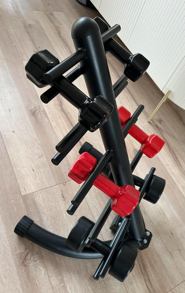 COMPACT DUMBBELLREK VOOR VINYL DUMBBELLS MET 6 GEWICHTEN, Sport en Fitness, Fitnessmaterialen, Zo goed als nieuw, Overige typen