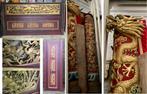 Oude chinese wandpanelen hoofdbord bed hout + zuilen draak, Antiek en Kunst, Curiosa en Brocante, Ophalen