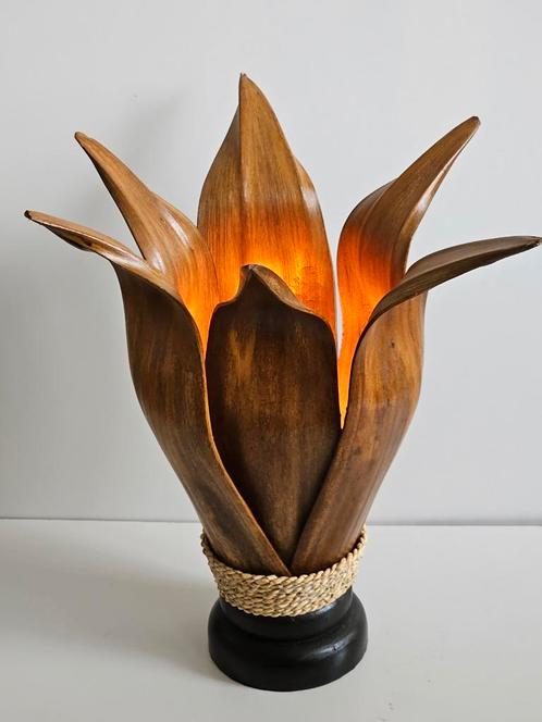 Boheemse vintage bananen palmblad tafel/vloer lamp, 1970, Antiek en Kunst, Kunst | Designobjecten, Ophalen of Verzenden
