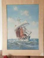 Prachtige aquarel van zeilschip en stoomboot gesigneerd., Antiek en Kunst, Ophalen