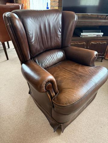 Vintage lederen fauteuil/rookstoel beschikbaar voor biedingen