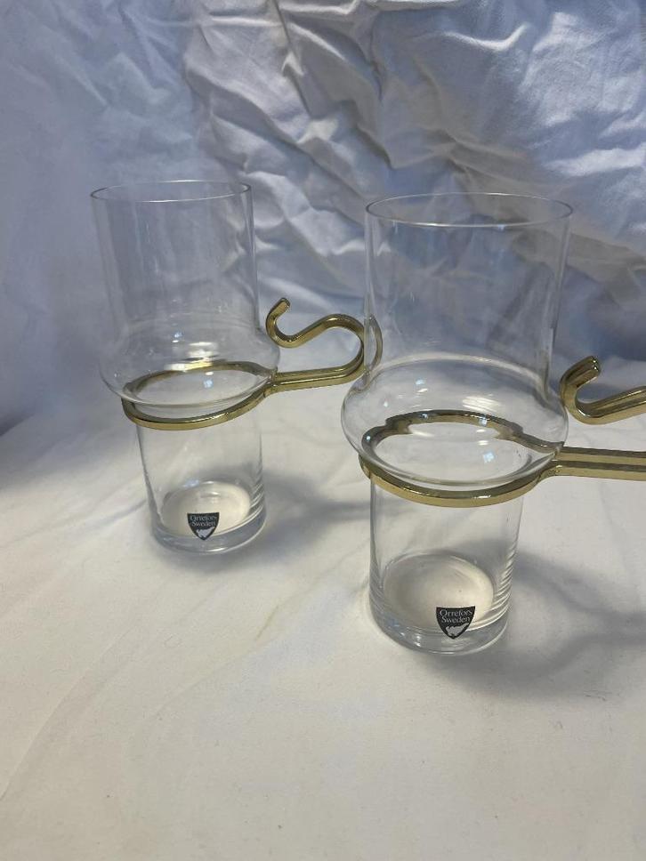 Orrefors Sweden glühweinglazen met messing houder, Antiek en Kunst, Antiek | Glas en Kristal, Ophalen