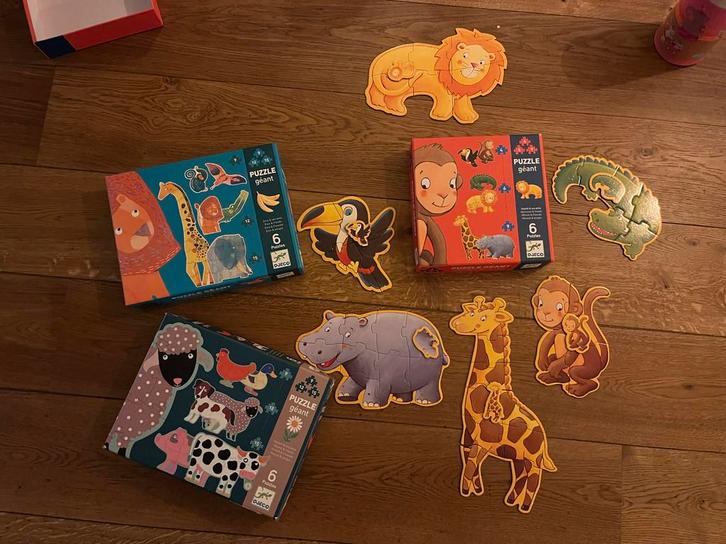 Djeco Puzzels  géant 3x | 18 puzzels in totaal!, Kinderen en Baby's, Speelgoed | Kinderpuzzels, Gebruikt, 2 tot 4 jaar, 10 tot 50 stukjes