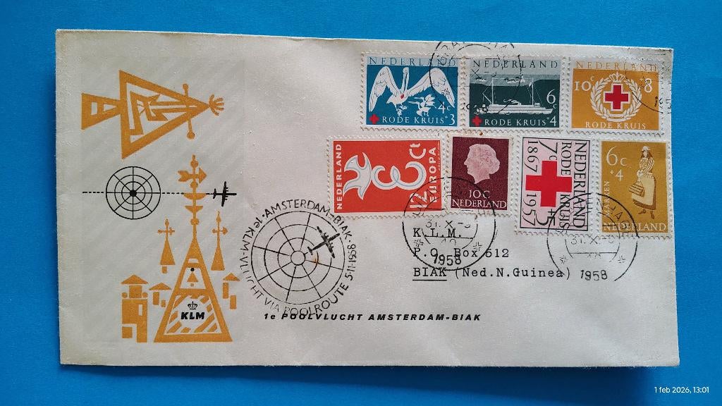 7x FFC Amsterdam-Biak 5-11-1958, Ophalen of Verzenden, Envelop