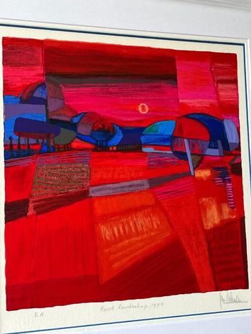 Ton Schulten, ingelijste zeefdruk Rood landschap beschikbaar voor biedingen