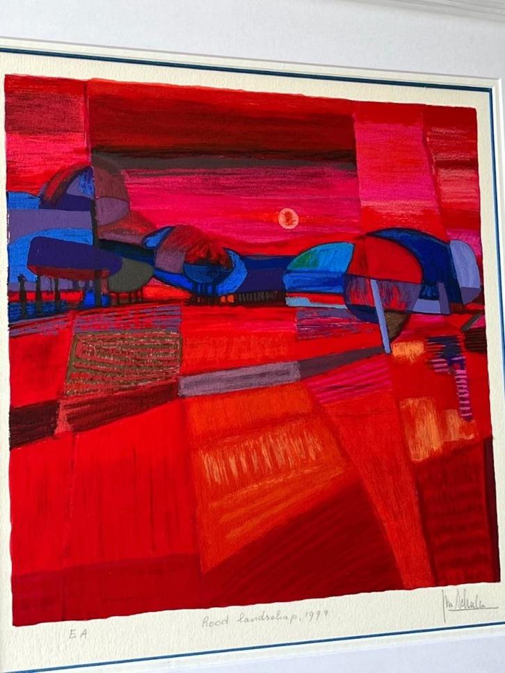 Ton Schulten, ingelijste zeefdruk Rood landschap, Antiek en Kunst, Kunst | Litho's en Zeefdrukken, Ophalen