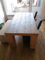 Eettafel van steigerhout compleet met stoelen en bankje, Huis en Inrichting, 50 tot 100 cm, Steigerhout, 150 tot 200 cm, Gebruikt