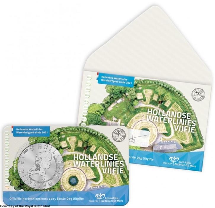 Nederland 5 euro 2025 Hollandse Waterlinies EDU in coincard, Postzegels en Munten, Munten | Europa | Euromunten, Setje, 2 euro