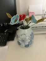 Vaas met keramische bloemen, Rond, Binnen, Ophalen of Verzenden, Zo goed als nieuw
