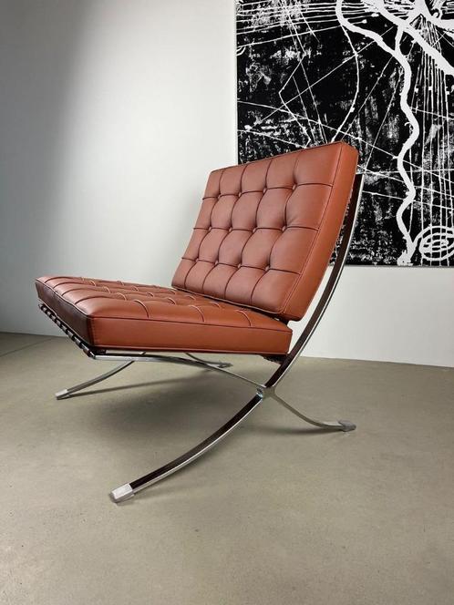 Design loungefauteuil retrostijl echt leer cognac, Huis en Inrichting, Fauteuils, Nieuw, Leer, Metaal, 75 tot 100 cm, 75 tot 100 cm