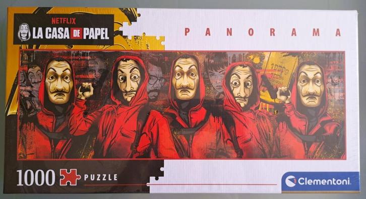 Nieuw: Clementoni La Casa de Papel Panorama Netflix Puzzel, Hobby en Vrije tijd, Denksport en Puzzels, Nieuw, Legpuzzel, 500 t/m 1500 stukjes