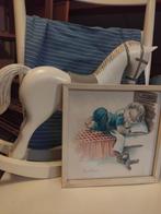Oud schilderijtje constanza en deco hobbelpaard wit brocante, Ophalen of Verzenden
