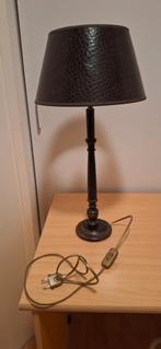 Bruine lederen lamp met gouden kap, Ophalen, Gebruikt, Vintage, Minder dan 100 cm