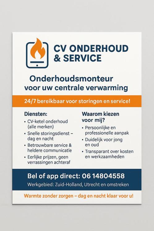CV-onderhoud/storing zonder abonnement – Eerlijke prijzen!, Diensten en Vakmensen, Loodgieters en Installateurs, Onderhoud