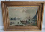 Oud schilderij olieverf vissersbootje, Antiek en Kunst, Ophalen of Verzenden