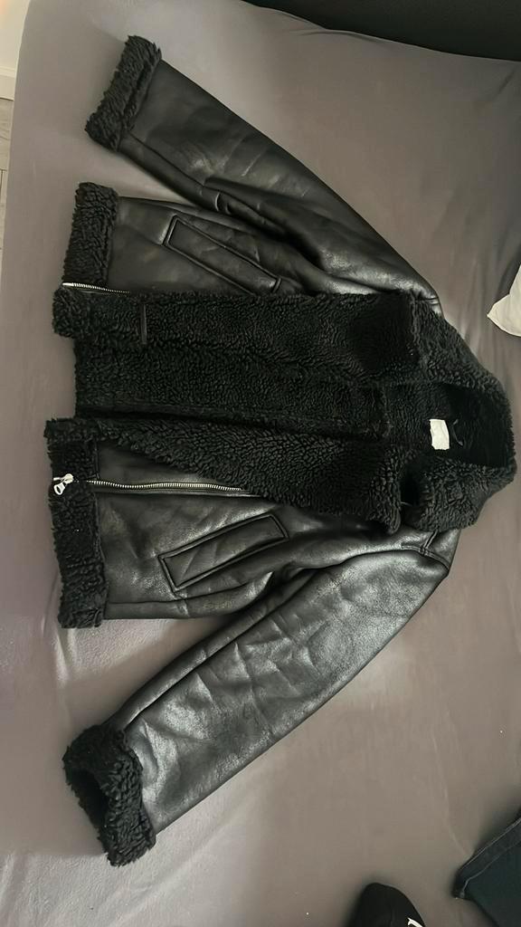 Leren jas met teddy voering, Kleding | Dames, Jassen | Winter, Zo goed als nieuw, Zwart, Ophalen