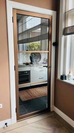Bronzen gelamineerde, stompe deur met drie glazen panelen, Doe-het-zelf en Verbouw, Deuren en Horren, Ophalen, 80 tot 100 cm, Binnendeur