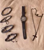 Zwarte Armbanden, Horloge & Ketting Set, Overige materialen, Zwart, Nieuw, Ophalen of Verzenden