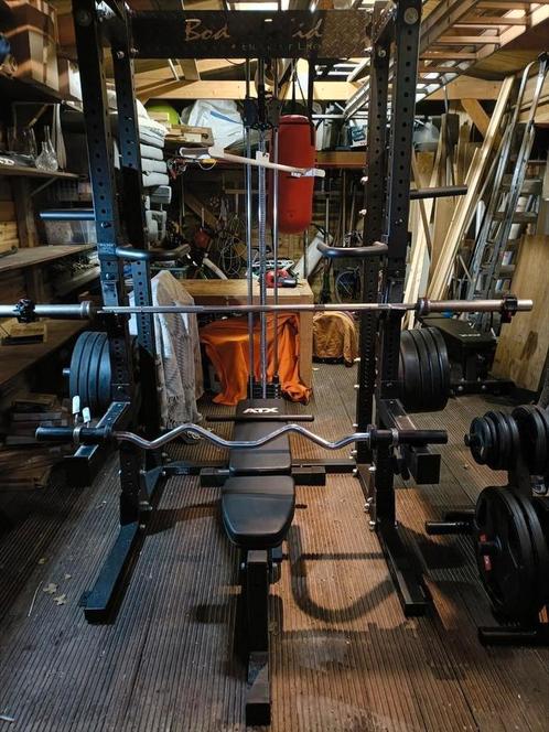 Fitness rack, bumperpltates, ATX stang, Sport en Fitness, Fitnessmaterialen, Zo goed als nieuw, Halterset, Armen, Benen, Borst