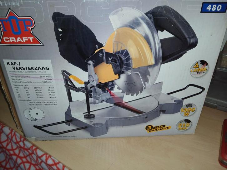 Topcraft Afkortzaag / Verstekzaag 1300W - ZGAN, Doe-het-zelf en Verbouw, Gereedschap | Zaagmachines, Zo goed als nieuw, Afkortzaag