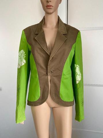 H410 Skunkfunk: maat 38=M jasje blazer colbert groen/bruin beschikbaar voor biedingen