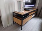 Tv meubel, donker hout motief met zwart metaal., Huis en Inrichting, Kasten | Televisiemeubels, Minder dan 100 cm, 25 tot 50 cm