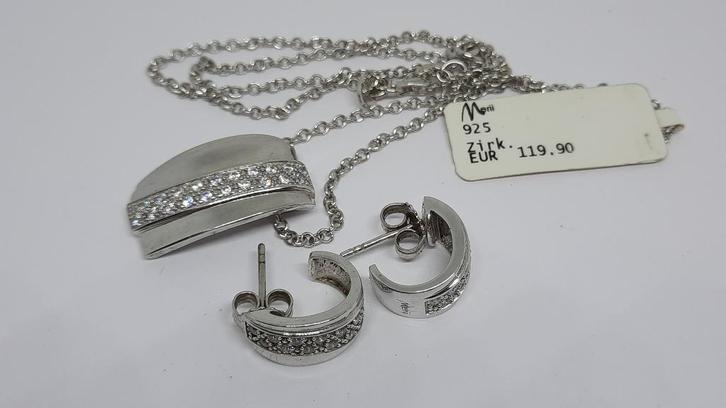 Merii Oorbellen en Ketting Set 925 Silver Zirkoon, Sieraden, Tassen en Uiterlijk, Kettingen, Nieuw, Zilver, Zilver, Met hanger