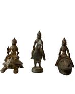 Set van 3 Antieke Zuid-Indiase Bronzen Beelden, Ophalen of Verzenden, Gebruikt