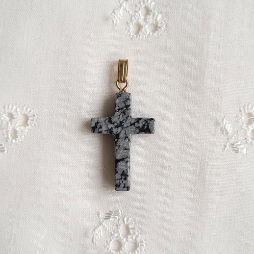 Sneeuwvlok obsediaan edelsteen kruis kettinghanger, Sieraden, Tassen en Uiterlijk, Kettinghangers, Nieuw, Steen of Mineraal, Goud