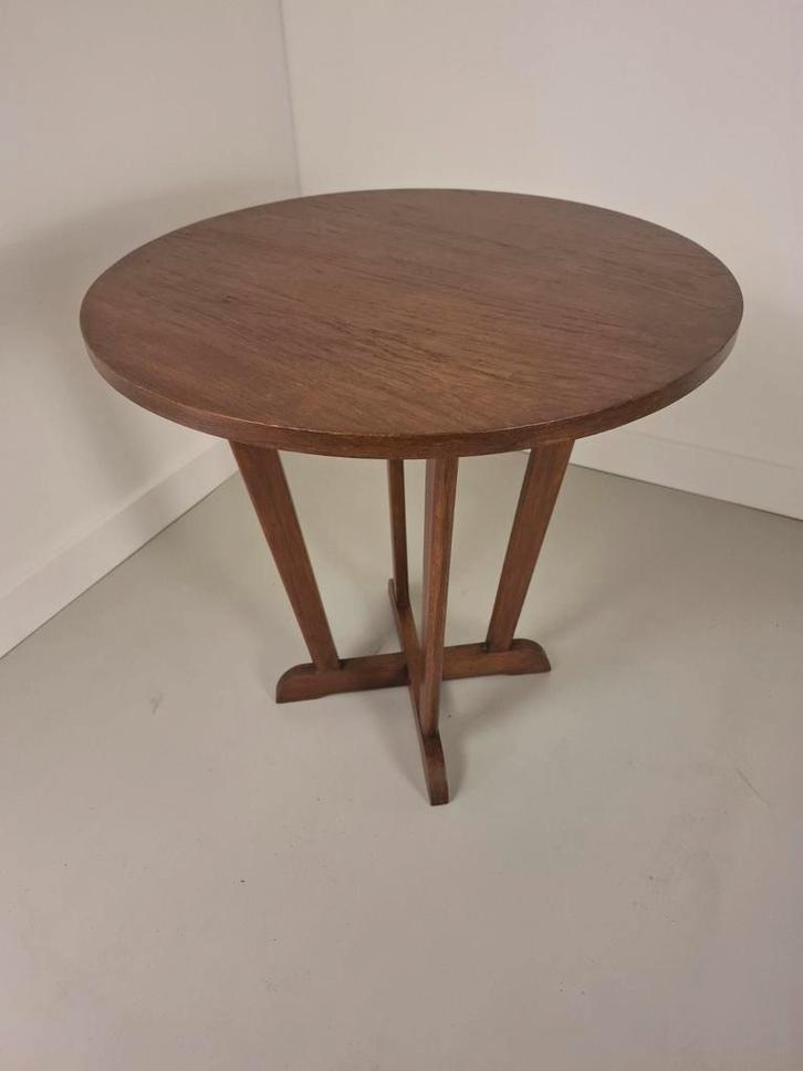 Art Deco Amsterdamse School Bijzettafel, Huis en Inrichting, Tafels | Bijzettafels, Gebruikt, Rond, Minder dan 55 cm, Ophalen of Verzenden